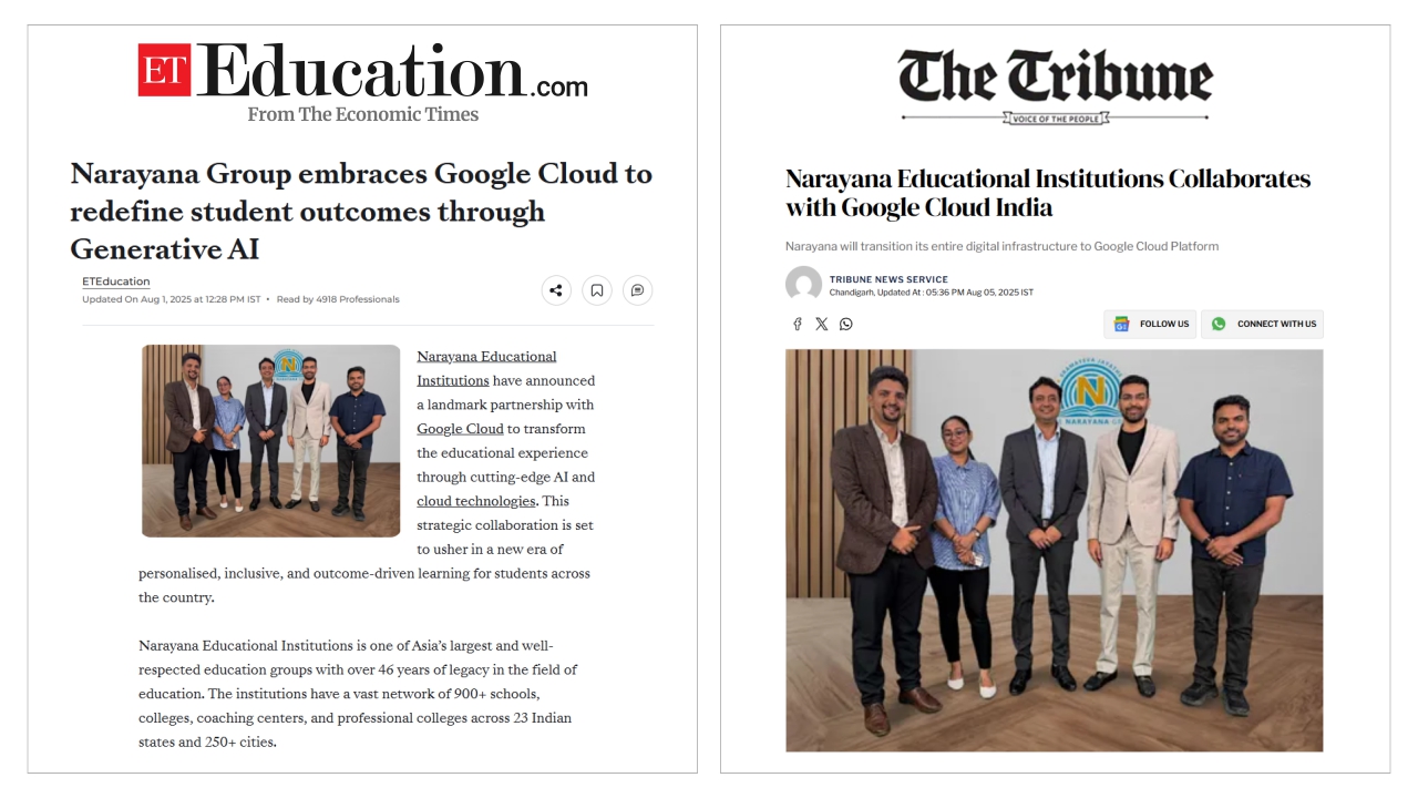 Narayana Partners with Google Cloud to Redefine Learning with AI & Cloud
